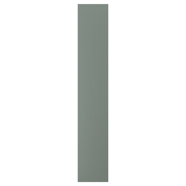 A vertical, rectangular NICKEBO kitchen cabinet front in matt grey-green with a uniform, smooth texture.