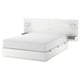 NORDLI bed: white, wooden, modern, box-style with 6 drawers, tall headboard, adjustable shelf.
