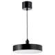 A modern black NYMÅNE pendant lamp with a round shade. The design is sleek and minimalist.