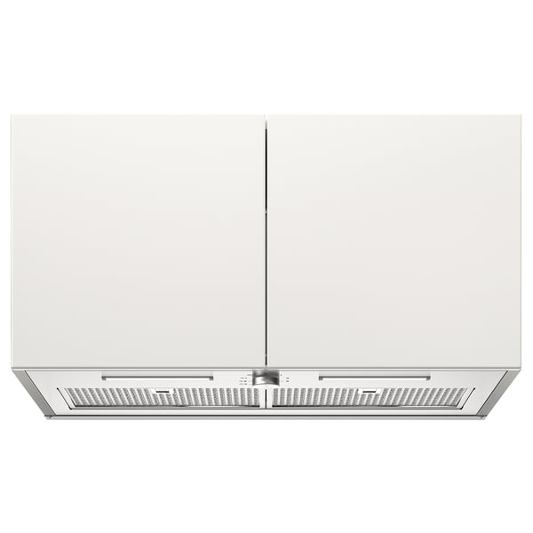 ÖMSINNAD range hood, white, stainless steel, integrated.