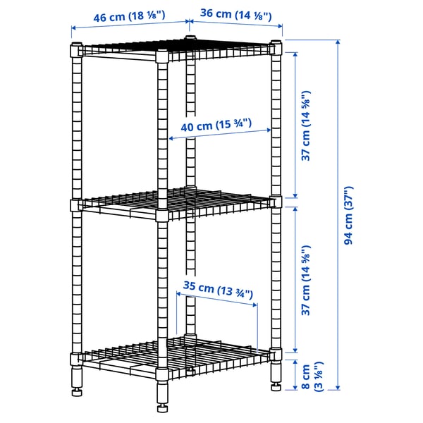 Illustration with measurements for the product: OMAR.