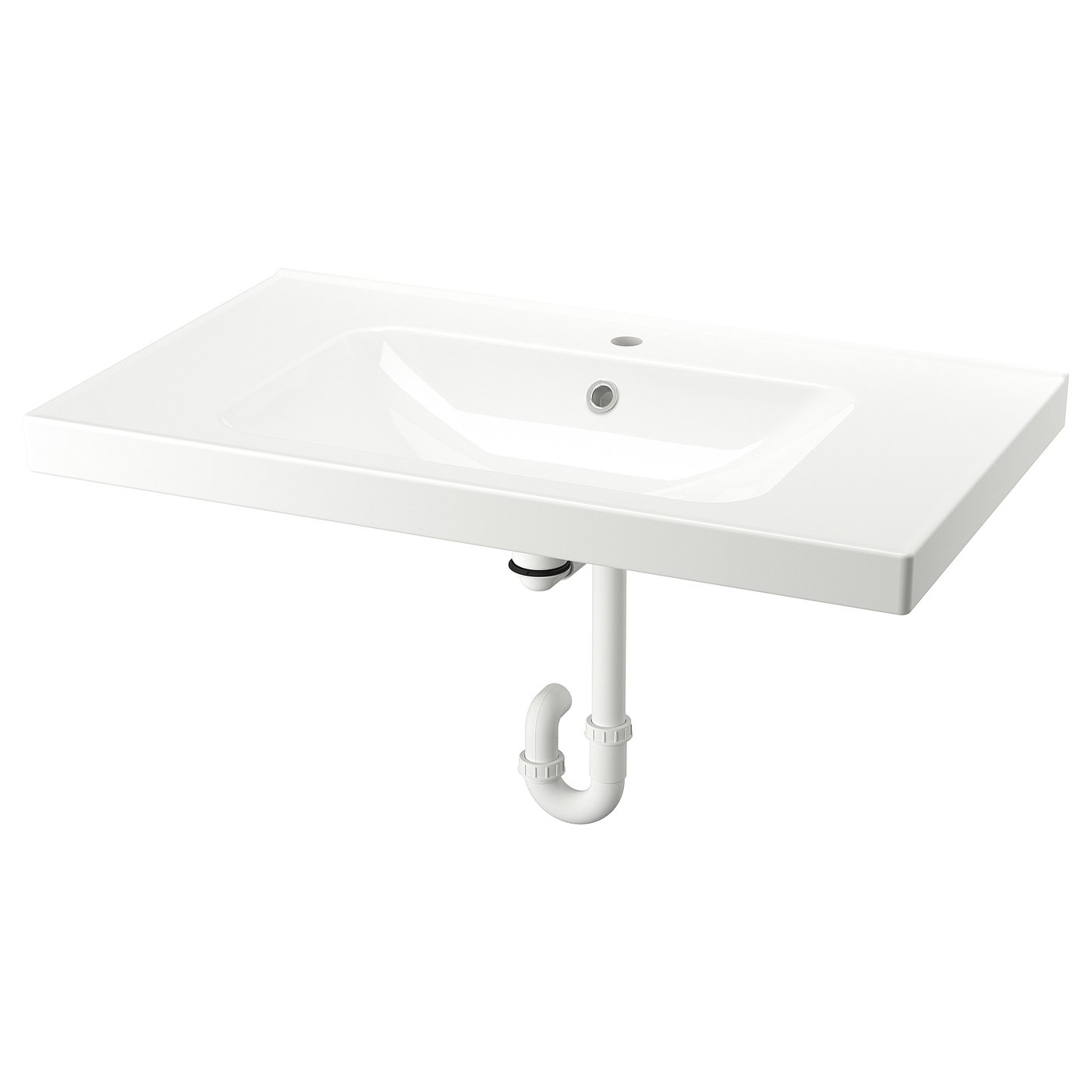 White ORRSJÖN rectangular ceramic washbasin, wall-mounted with smooth lines.