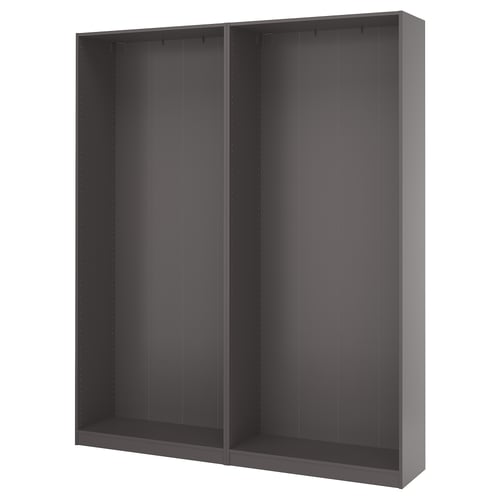 PAX wardrobe frame: grey, rectangular, modern design with vertical lines, no doors, ready for customization.