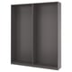 PAX wardrobe frame: grey, rectangular, modern design with vertical lines, no doors, ready for customization.