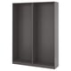 Grey PAX wardrobe frame, tall and open, with adjustable feet and mounting rails.