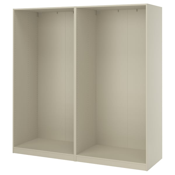 A white ikea PAX wardrobe frame, modern, rectangular with adjustable feet.
