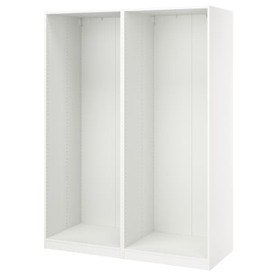 This image shows an ikea PAX wardrobe frame in white, rectangular, with adjustable feet, and no door.