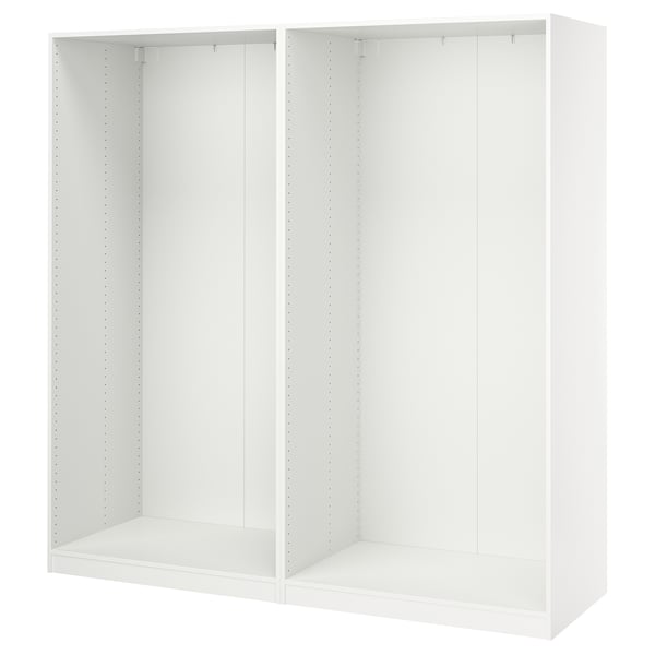 A white PAX wardrobe frame, modern and simple, ready for customization.
