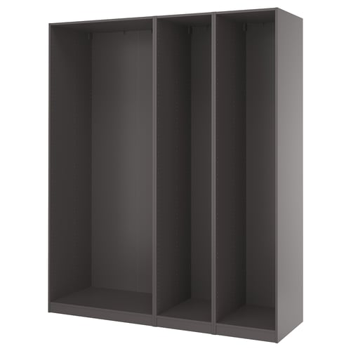 A PAX wardrobe frame in black. Its rectangular and open, ready for customization with doors and organisers.