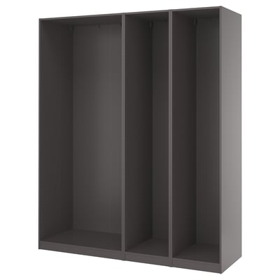 A PAX wardrobe frame in black. Its rectangular and open, ready for customization with doors and organisers.