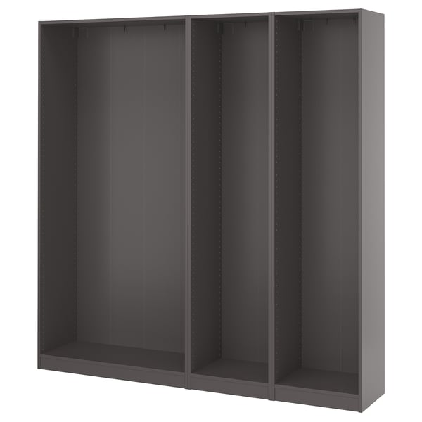 PAX wardrobe frame: dark grey, rectangular, metal & fibreboard, minimalist design.
