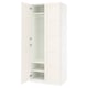 White PAX wardrobe, rectangular shape, with two open doors revealing shelves and a hanging rod.