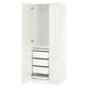 White PAX wardrobe with open doors, metal shelves.