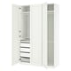 White PAX wardrobe with open doors, spacious shelves, drawers, and hanging space.
