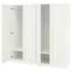 White PAX wardrobe with open doors, featuring shelves and hanging space.