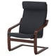 POÄNG armchair, dark grey, curved wooden frame, plush cushions, sleek & stylish design.