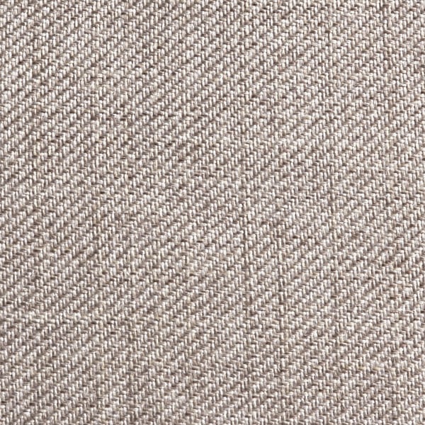Soft, beige fabric close-up, textured with subtle weave patterns. Made from recycled polyester, durable and comfy.