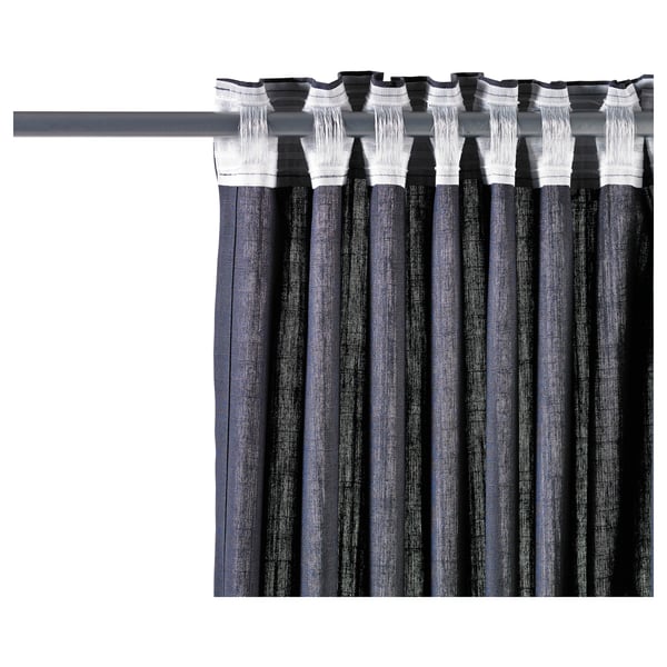 RITVA black and white striped cotton curtains hang elegantly with pleated design.