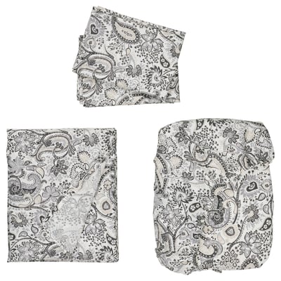 Grey paisley sheet set - fitted, flat, pillowcases, soft cotton blend