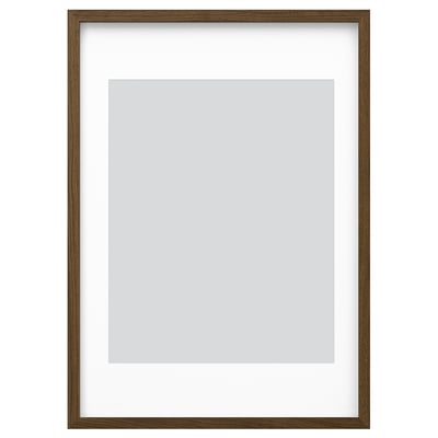 Brown wooden photo frame, rectangular, with mount & protection, versatile placement.
