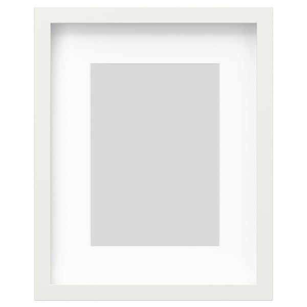 White RÖDALM picture frame with simple, modern design. Rectangular, includes mount, versatile for various displays.