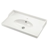 RUTSJÖN white ceramic sink, oval bowl, raised backsplash, durable, traditional style.
