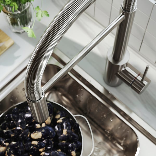 SALLSJÖN Pull down kitchen faucet with spray, stainless steel