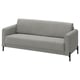 A grey SALTMYRAN sofa with light grey fabric, square design, and black metal legs.