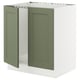 An olive-green kitchen cabinet from the SEKTION line, showcasing its sleek, modern design and sturdy structure.
