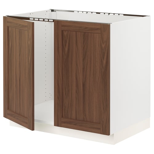 SEKTION walnut kitchen cabinet, square, wooden grain, with white base, 2 doors, sturdy frame, damped hinges.