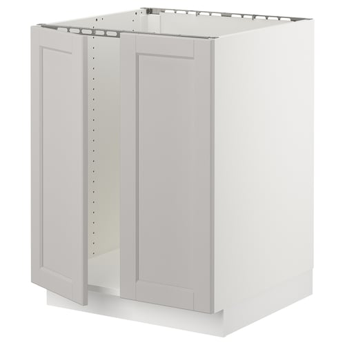 Ikea SEKTION, white kitchen cabinet, rectangular, light grey frame, bevelled edges.