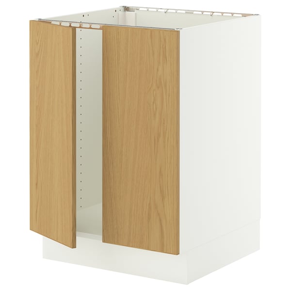 Ikea SEKTION: modern, white kitchen cabinet with wood doors. Rectangle shape, sturdy construction, snap-on hinges, 25-yr guarantee.