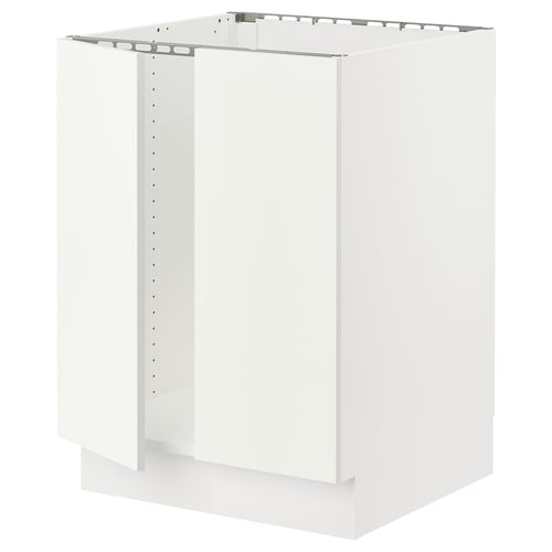 White SEKTION kitchen cabinet with particleboard and plastic edging.