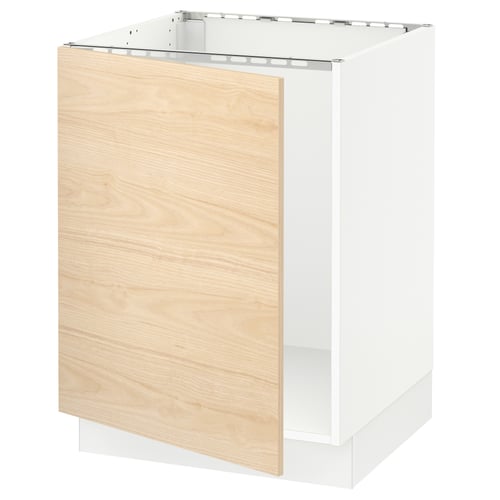 White SEKTION kitchen cabinet with ash wood door.