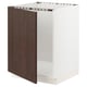A white and dark brown SEKTION kitchen cabinet with a wooden veneer door and snap hinges.