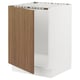 Modern white kitchen cabinet with walnut door, smooth design.