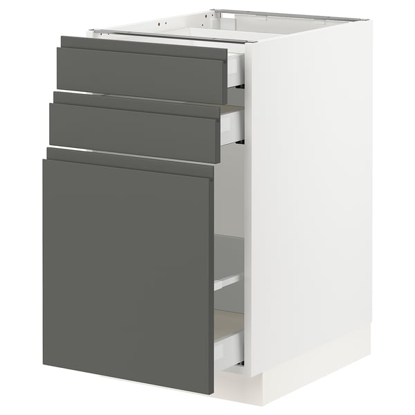 An ikea SEKTION kitchen unit with grey drawers and doors, featuring a modern grey design.
