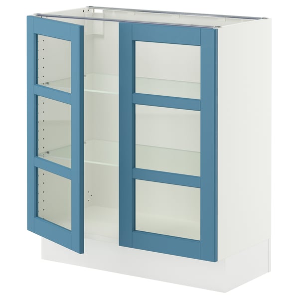 SEKTION Base cabinet with 2 glass doors, white/Lerhyttan blue, 30x15x30 "