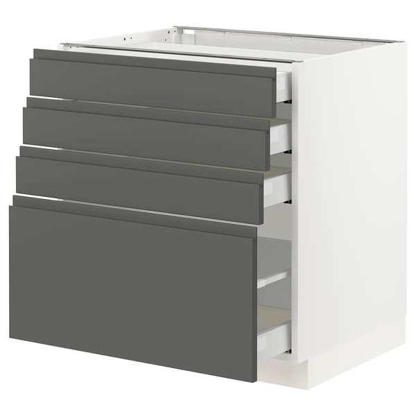 A SEKTION kitchen unit in white with dark grey drawers, featuring a modern design.