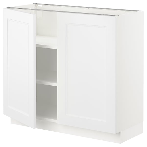White SEKTION kitchen cabinet with two doors and an open shelf in between, featuring a clean and modern design.