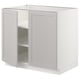 White SEKTION kitchen cabinet with lerhyttan light grey doors, square shape, adjustable shelves, and bevelled edges.