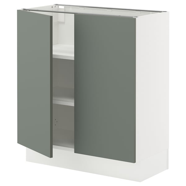 Modern kitchen cabinet, SEKTION, white, grey-green doors, square, minimalist design, adjustable shelves.