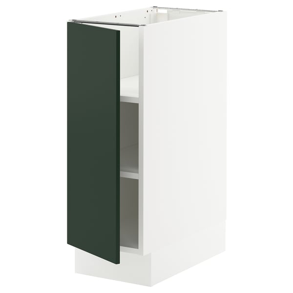SEKTION white kitchen cabinet with dark green door, square shape, modern design, open shelf.