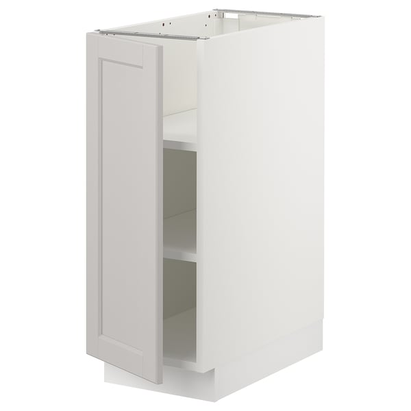 A white SEKTION kitchen cabinet with grey lerhyttan panel, rectangular, one adjustable shelf, and bevelled edge panel design.