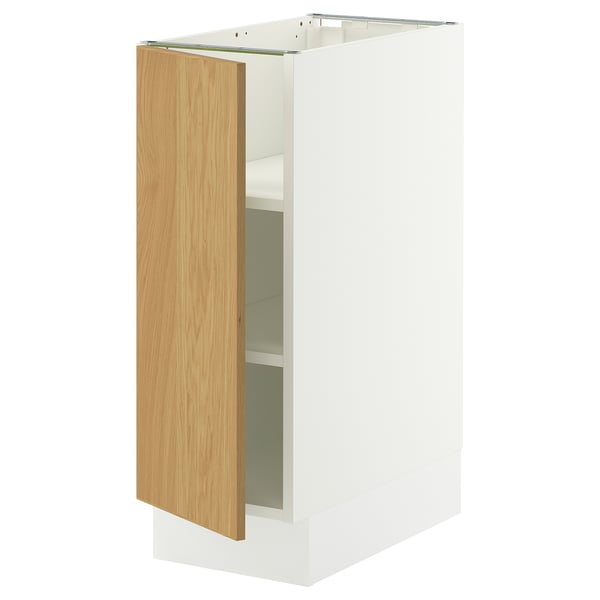 A white SEKTION cabinet with oak veneer door, sleek design, and adjustable shelves.