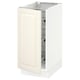 White kitchen cabinet with off-white door, bevelled edges, right-hinged.