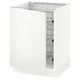 A white SEKTION kitchen cabinet with a sleek, modern design featuring glossy, smooth surfaces and wire baskets for storage.