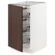 SEKTION kitchen cabinet, white with dark brown wooden door, multiple metal shelves.