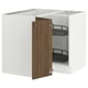 White kitchen cabinet with walnut door and pull-out tray.