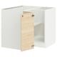 Depicts a white ikea SEKTION kitchen cabinet set with a light ash wood-patterned door, featuring adjustable shelves and sturdy construction.